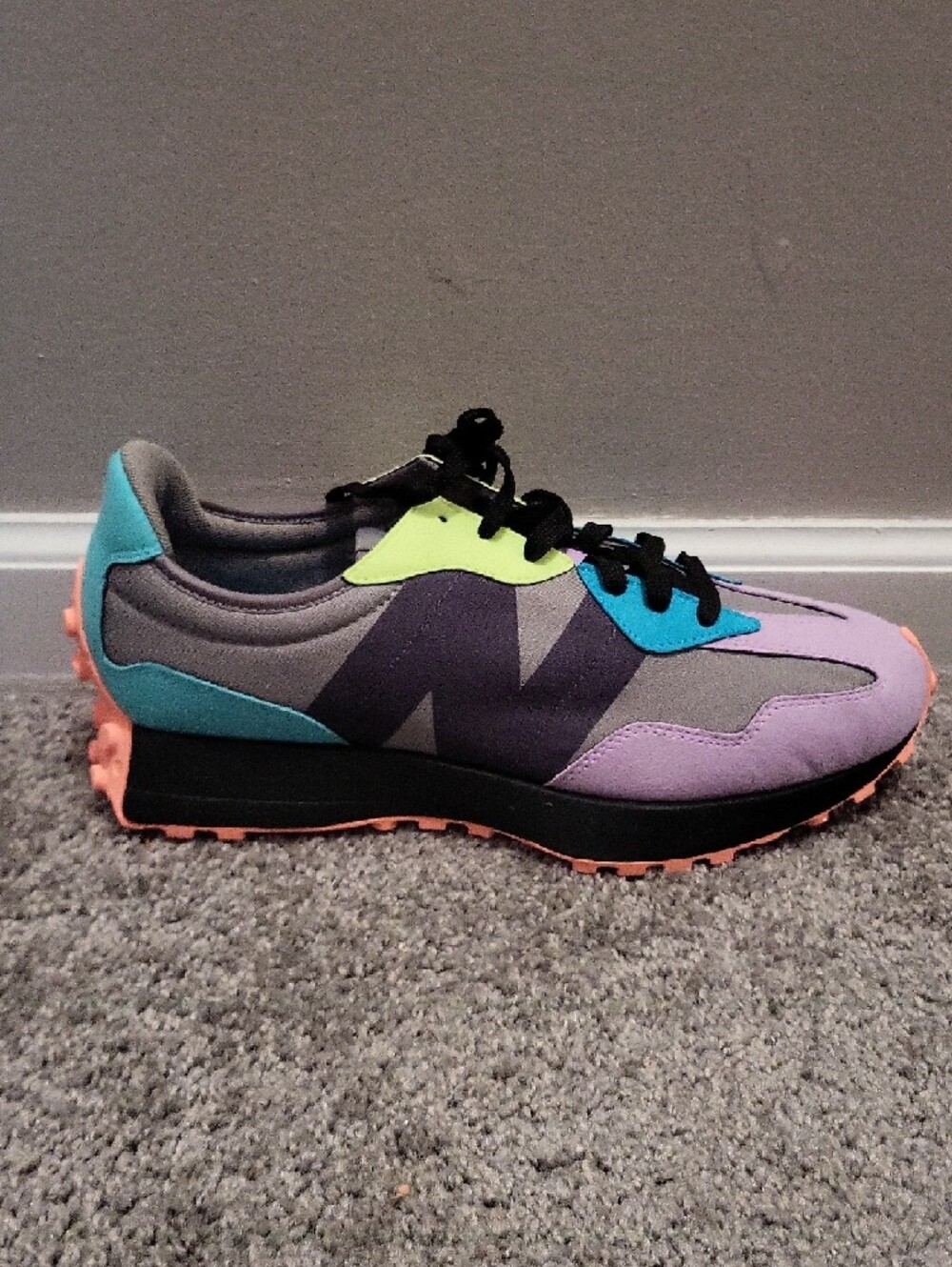 New Balance Men's 327 Colorblock Runner — Purple, Teal & Neon Accent - Picture 6 of 9